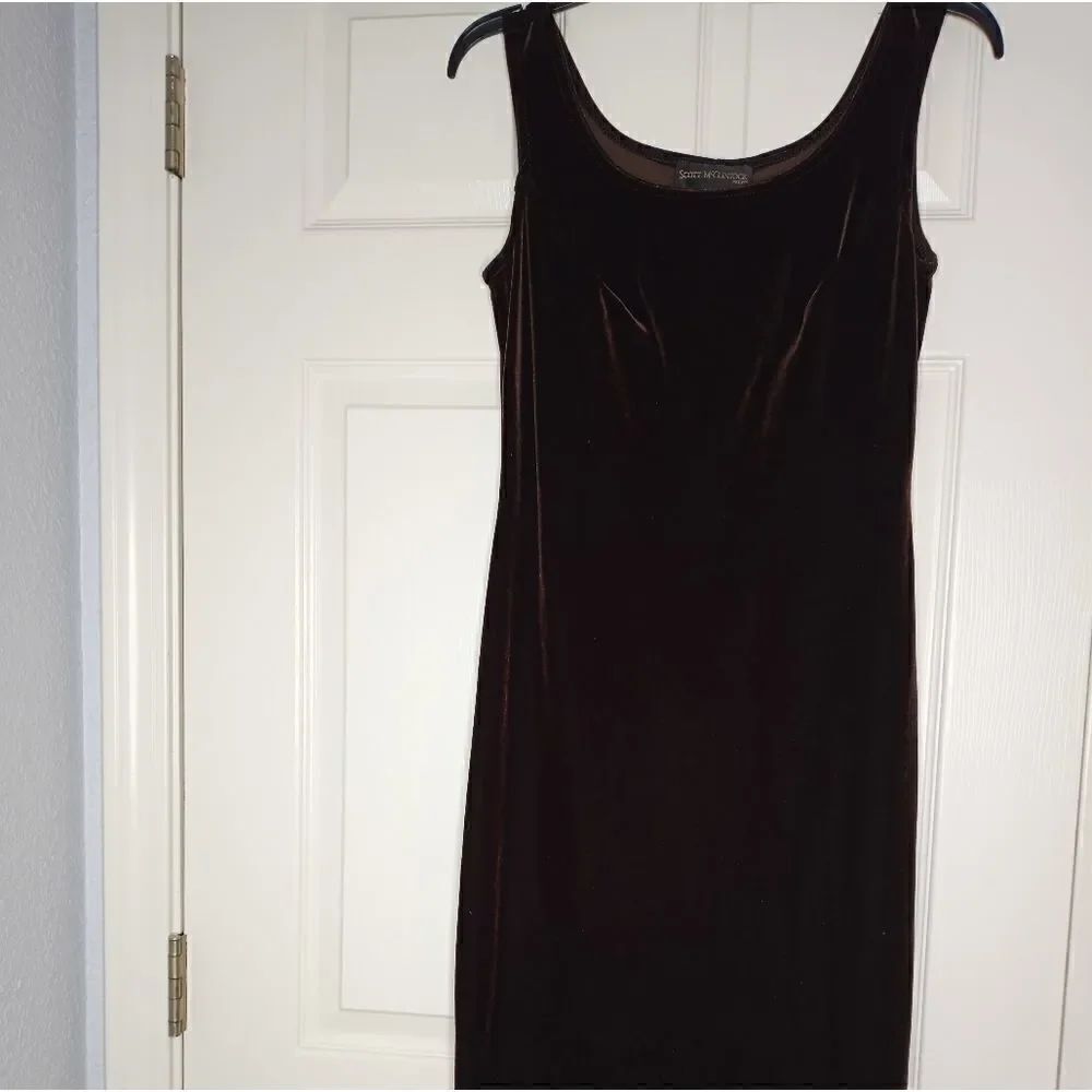 Scott Mcclintock 6P Brown Maxi Sleeveless Velvet Women's Party Dress